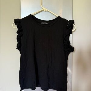 Zara Black Ruffle Sleeve Top
